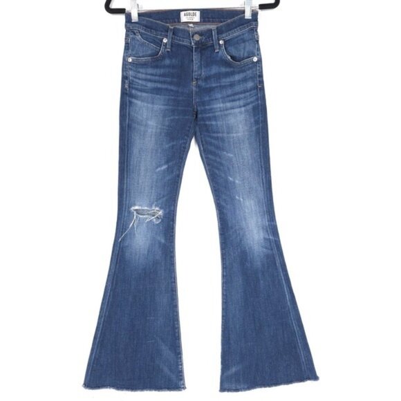 AGOLDE PREMIUM Women's Jeans Size 24 Flare Distressed Raw Hem USA MADE A041-2077 - Picture 1 of 12